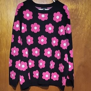 NWT Cynthia Rowley Black Pink White Soft Floral Sweater Size 3X